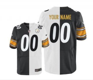Men's Pittsburgh Steelers Custom White Black Stitched NFL Elite Split Jersey