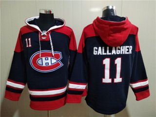Men's Montreal Canadiens #11 Brendan Gallagher Navy Red Lace-Up Pullover Hoodie