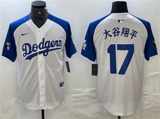 Los Angeles Dodgers #17 大谷翔平 White Blue Vin Patch Cool Base Stitched Baseball